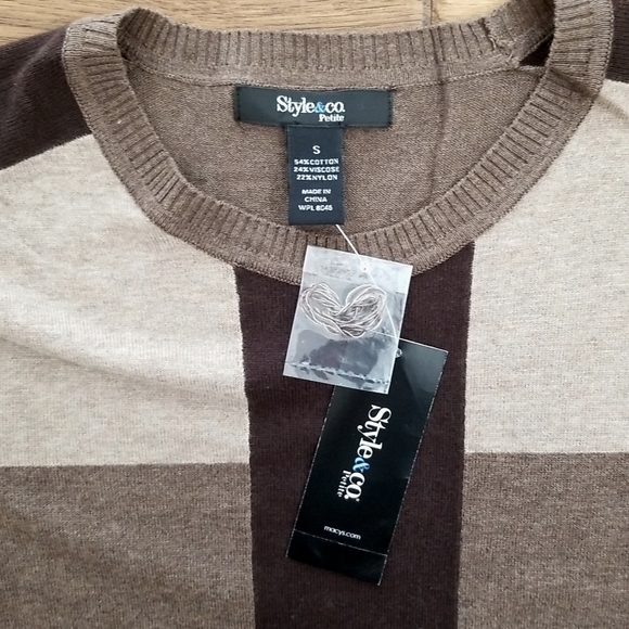 NWT Petite Colorblock Sweater Dress Taupe Chocolate Brown Tan - Picture 2 of 3